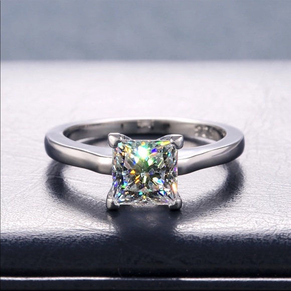 New 925 Silver Princess Cut Diamond Bridal Ring - Picture 3 of 5